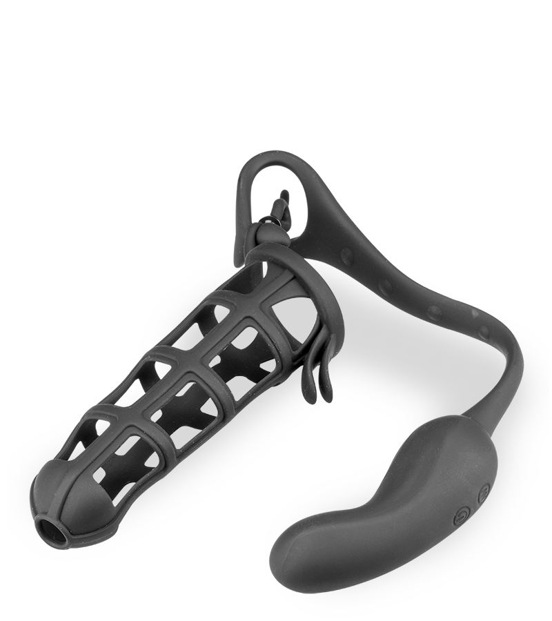 Vibrating cock ring and prostate stimulating penis cage