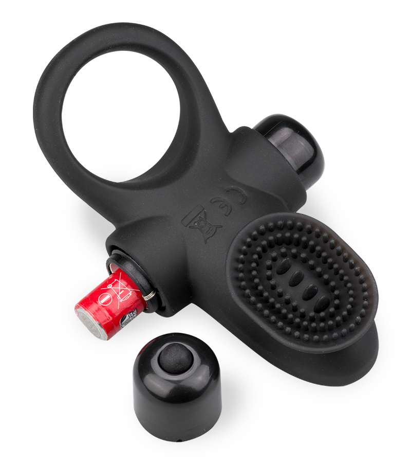 Vibrating cock ring with clit stimulator