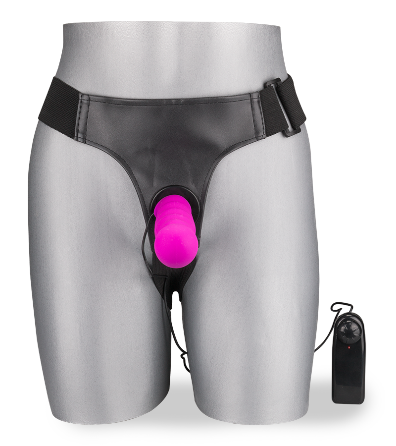 Vibrating G-spot strap on dildo harness