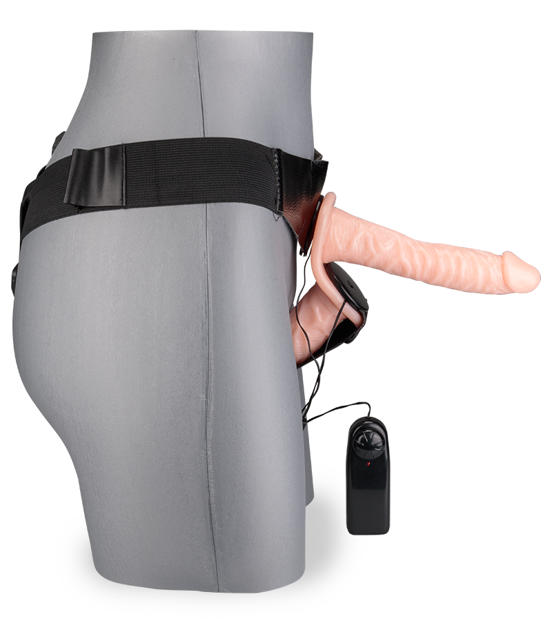 Vibrating lifelike double strap on dildo