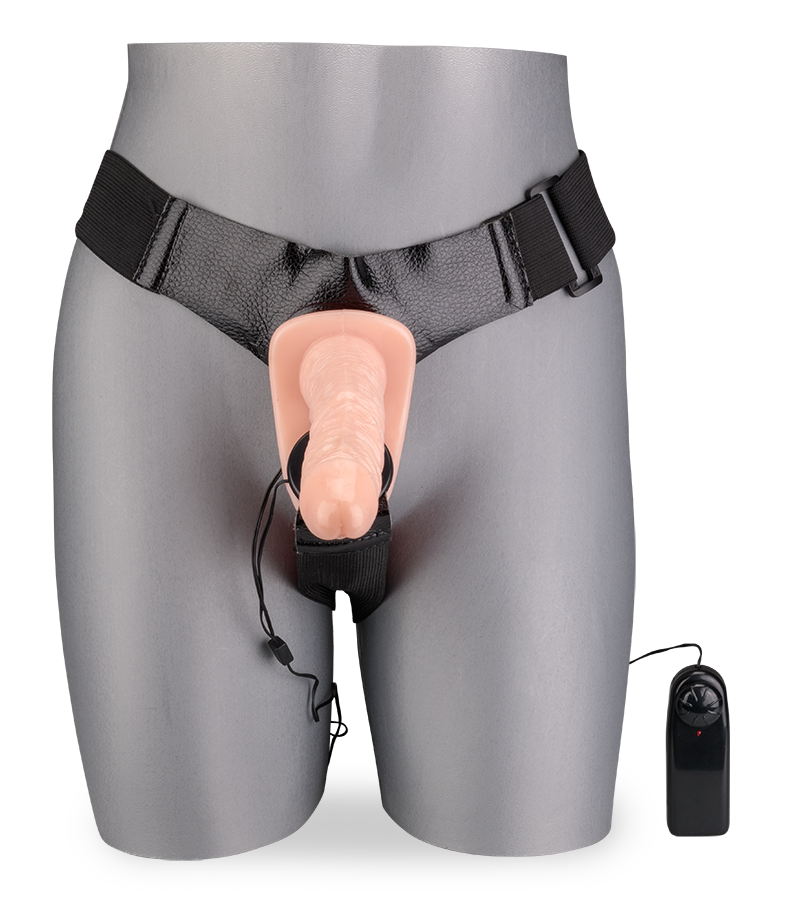 Vibrating lifelike double strap on dildo