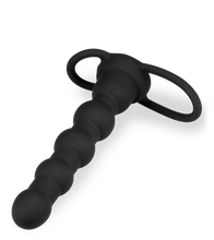 Load image into Gallery viewer, Vibrating silicone double penetration cock ring and beaded dildo