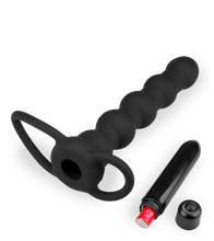 Load image into Gallery viewer, Vibrating silicone double penetration cock ring and beaded dildo