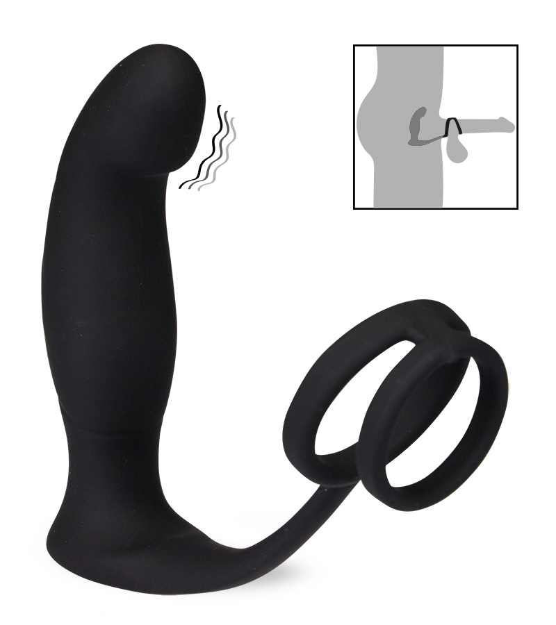 Wandering vibrating double cock ring prostate stimulator