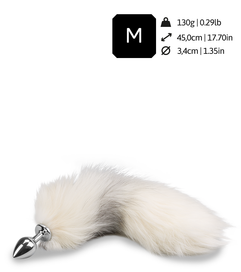 White and black furry fox tail butt plug