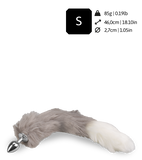 White and grey vegan fur fox tail butt plug