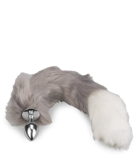 Load image into Gallery viewer, White and grey vegan fur fox tail butt plug