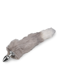 Load image into Gallery viewer, White and grey vegan fur fox tail butt plug
