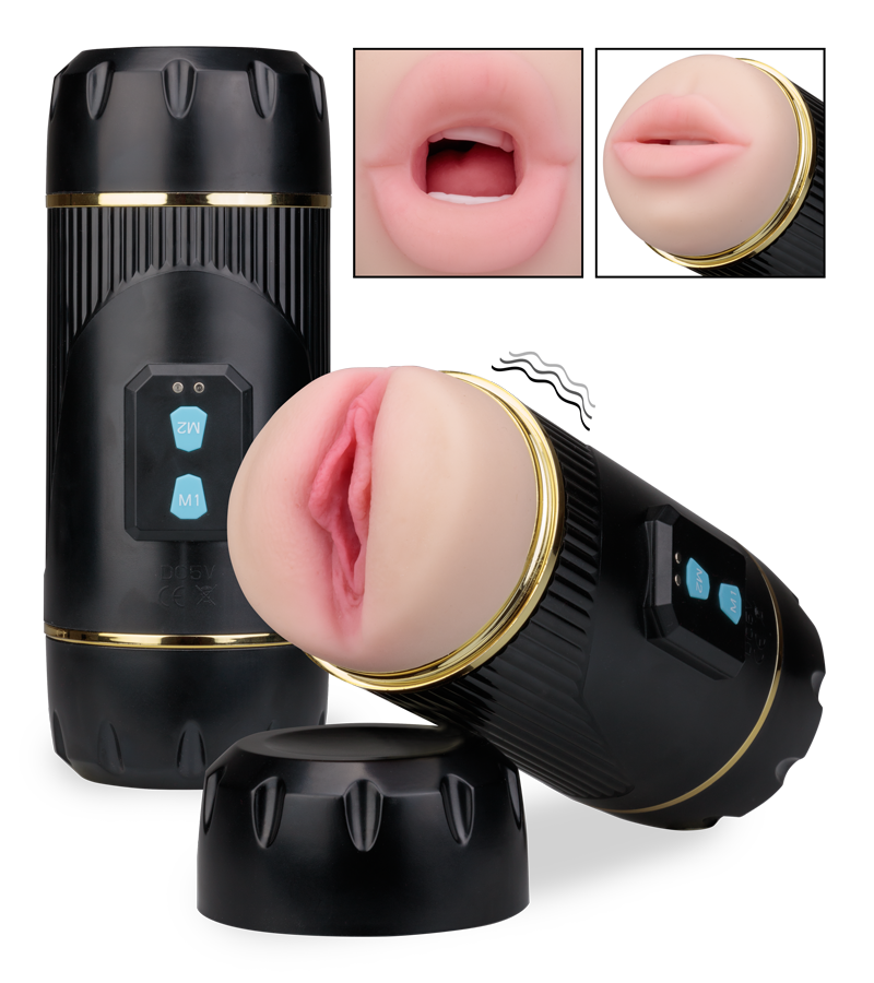 Wild vibrating mouth and pussy masturbator