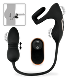 Wind vibrating and thrusting butt plug with cock ring and ball massager